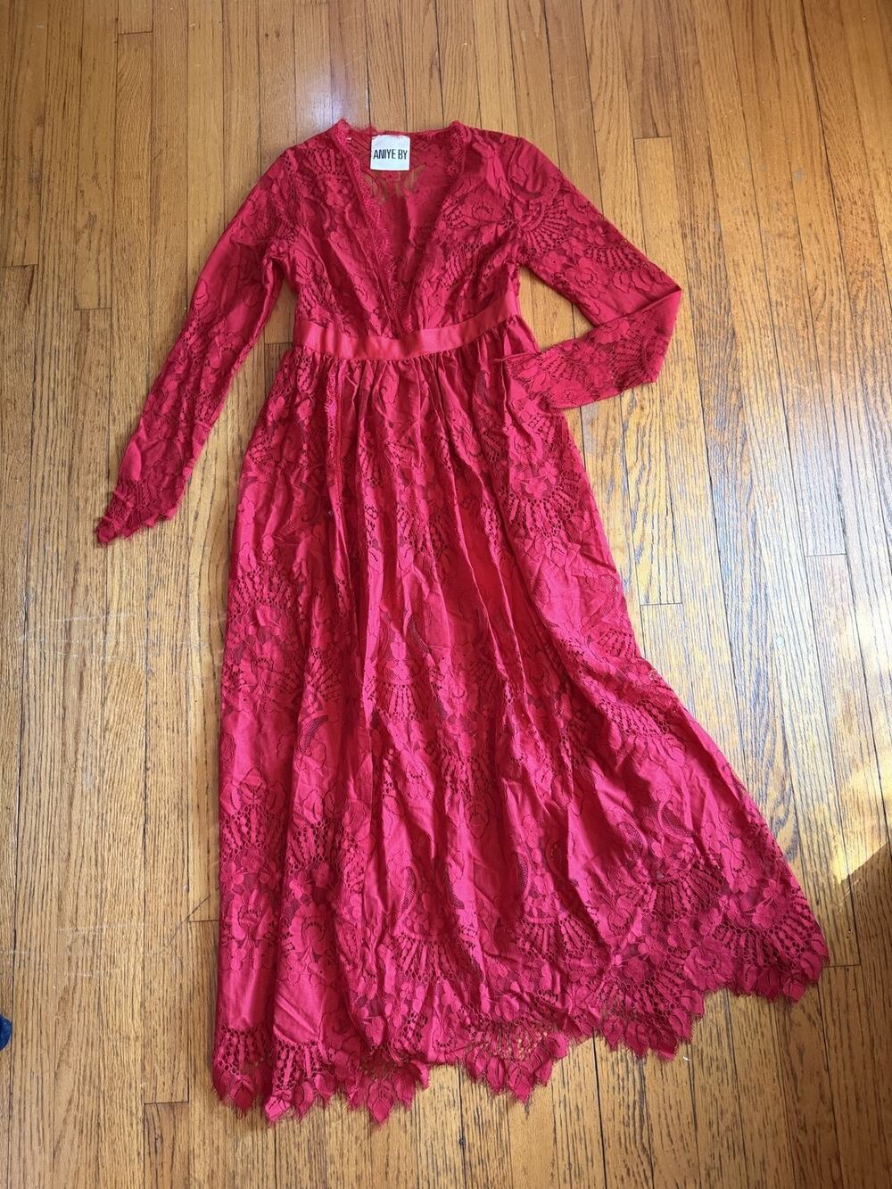Aniye By Dress Womens Fit Flare Maxi Dress Med Red Lace